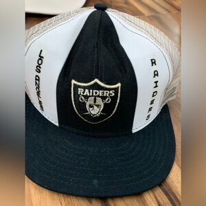 Vintage 1980s LA Oakland Raiders World Champs AJD Mesh Snapback Trucker Hat